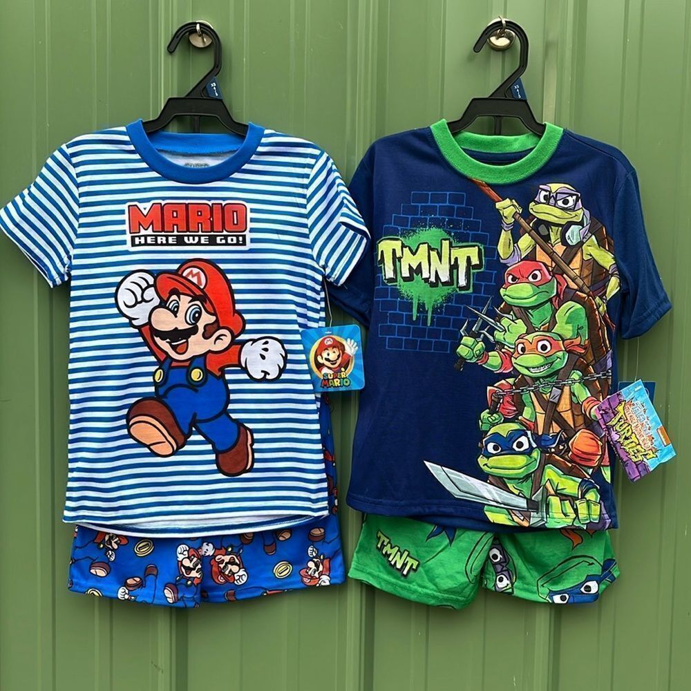 Ninja Turtles & Mario Graphic Print Tee & Shorts Sleep 2, 2-Piece Sets Size XS